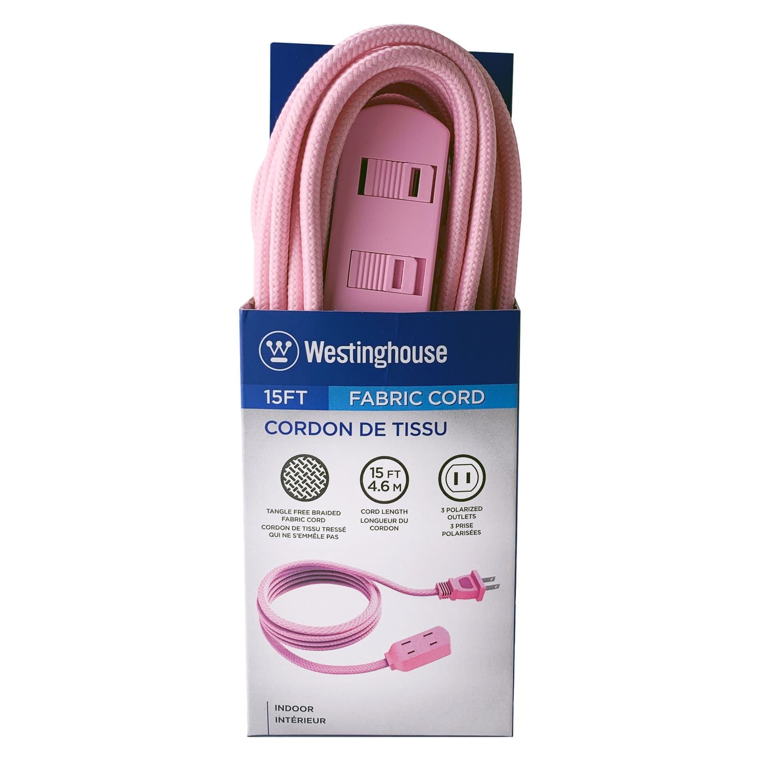 Rallonge en tissu rose Westinghouse de 15 pi avec 3 prises