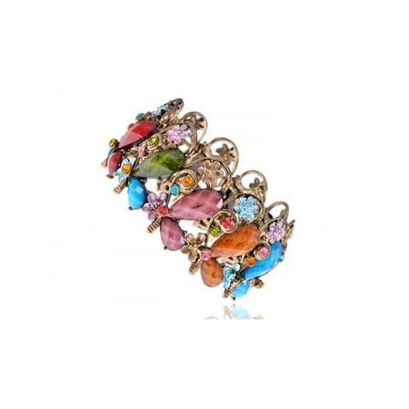 Dragonfly Cuff Bracelet - Fun Colorful Bead Butterfly Dragonfly Flower Garden Fashion Bracelet Bangle Cuff