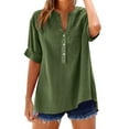 thumbnail image 5 of Women's Casual Shirts with Pocket V Neck Button 3/4 Sleeve Basic Tee Casual Loose Fit Solid Color Tops (S, Army Green), 5 of 7