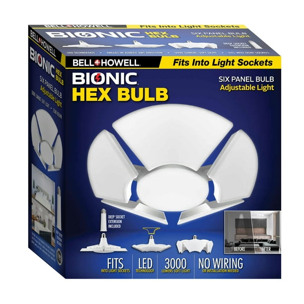Bell and Howell Bombilla Hexagonal, Luz de Garaje de 6 Paneles Bombilla de Luz LED de 3000 Lúmenes