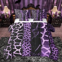 Homewish Zebra Cheetah Print Twin Bedding Sets 7-Piece for Adult, Chic Purple Lines Bedding Comforter Set, Leopard Giraffe Wildlife Reversible Sheet Sets, Ultra Soft Bedroom Decor