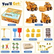 Billeeit Sand Construction Kit with 2.2lbs Play Sand for Kids Ages 3+, 15x15 in Large Sandbox, 4 Press to Go Trucks & DIY Stickers, Castle Molds, 32PCS Total Accessories, Creative Sand Play Set