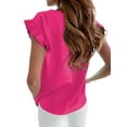thumbnail image 3 of Women'S Casual T Shirts Summer Ruffle Plain Round Neck Loose Fit Tee Blouse Tops Rose Red L, 3 of 7