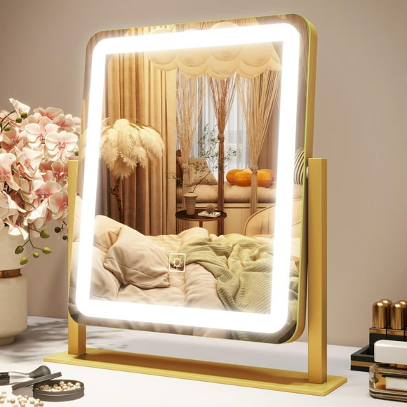 ROLOVE Vanity Mirror with Lights, 12.6"Ã15" LED Makeup Mirror, Lighted Makeup Mirror with Lights, Smart Touch Control Dimmable 3 Modes Light, Lighted Up Mirror for Makeup Desk