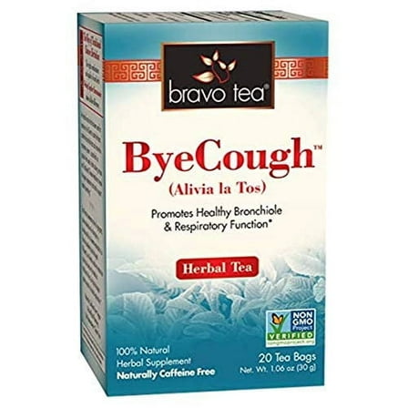 Bravo Tea Bye Cough Herbal Tea Caffeine Free, 20 Tea Bags