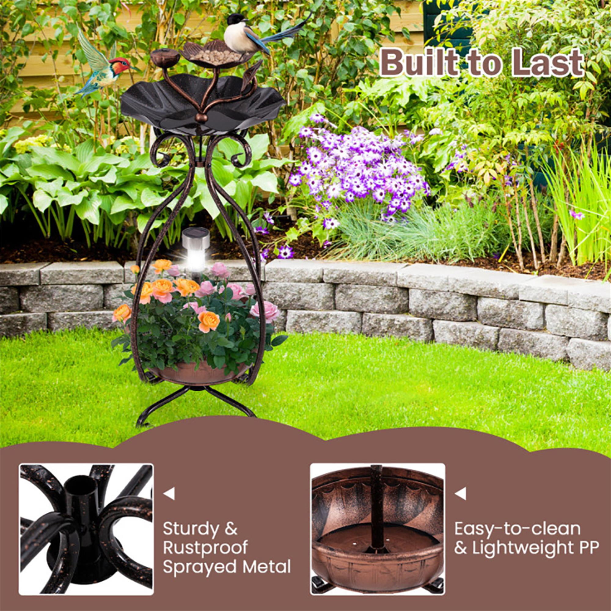 Pefilos 31" Outdoor Pedestal Garden Bird Bath with Solar Light, Bird Feeder and Flower Planter, Standing Lotus Leaf Bowl Birdbath, Brown Pefilos 31" Outdoor Pedestal Garden Bird Bath with Solar Light, Bird Feeder and Flower Planter, Standing Lotus Leaf Bowl Birdbath, Brown