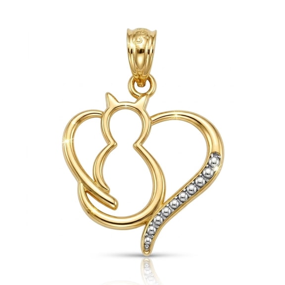 Charm America - Gold Cat in Heart Charm - 10 Karat Solid Gold