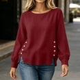 thumbnail image 6 of ClodeEU Women's Crew Neck Long Sleeve Side Button Split Tops,Casual Loose Solid Color Pullover Shirts ,Women's Plus S, 6 of 6