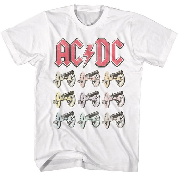 ACDC - Multi Color Cannons - White Front Print Short Sleeve Solid Adult T-Shirt
