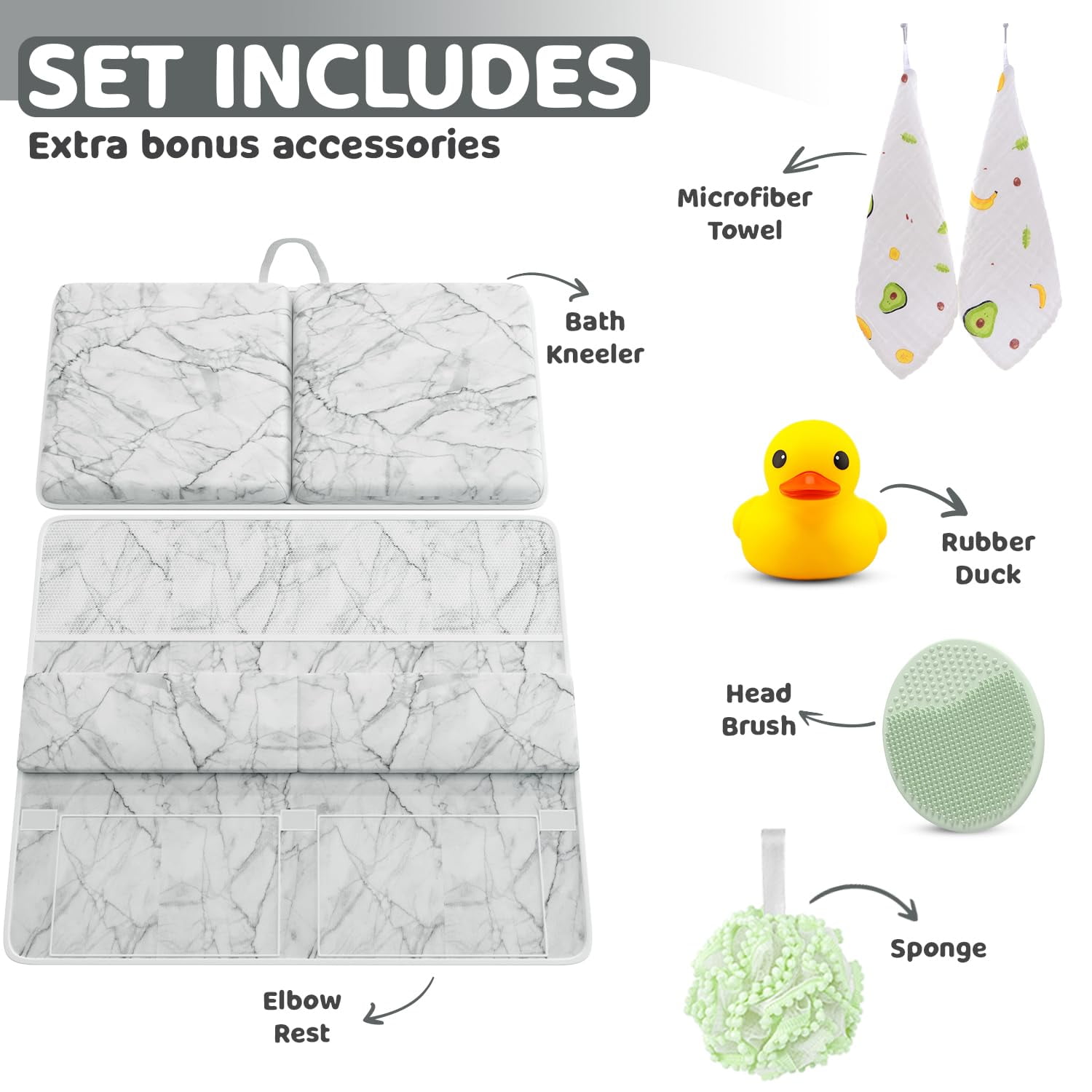 Sleepah Bath Kneeler and Elbow Kneeling Rest Pad Set for Baby Bathing – Waterproof Soft  Mat Organizer Foldable Non-Slip for Baby & Toddler Bath Time Toys Sponge Cloth (Marble)
