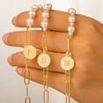 thumbnail image 3 of IEFSHINY Initial Pearl Bracelets for Women, Dainty Personalized Gold A-Z Initial Charm Paper Clip Chain Pearl Bracelets Gifts, 3 of 6