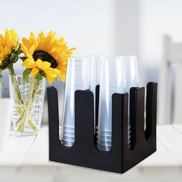 Soporte de taza de café desechable de plástico, dispensador de soporte de tapa de taza de papel desechable para hogar, oficina, cafetería, restaurante 4 compartimentos Macarena Organizador de porta tazas