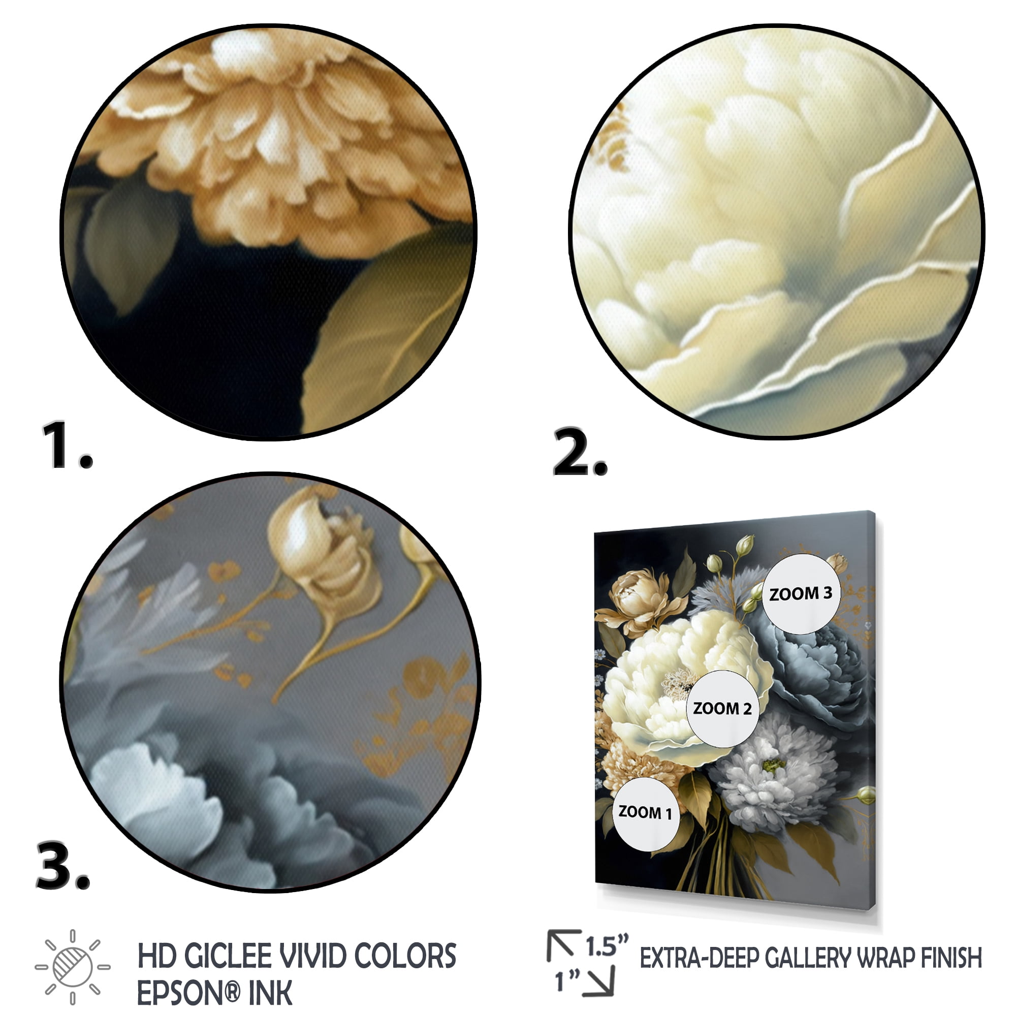 Designart White, Blue And Grey Peony Bouquet II Canvas Wall Art