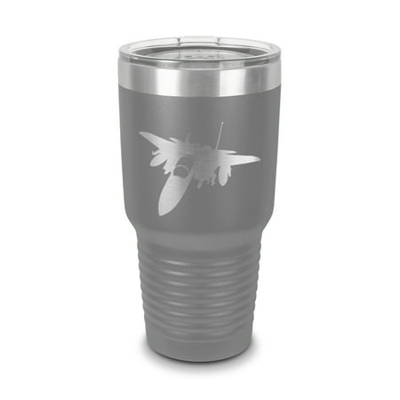 

F-15 Eagle Tumbler 30 oz - Laser Engraved w/ Clear Lid - Stainless Steel - Vacuum Insulated - Double Walled - Travel Mug - f15 tactical fighter - Gray