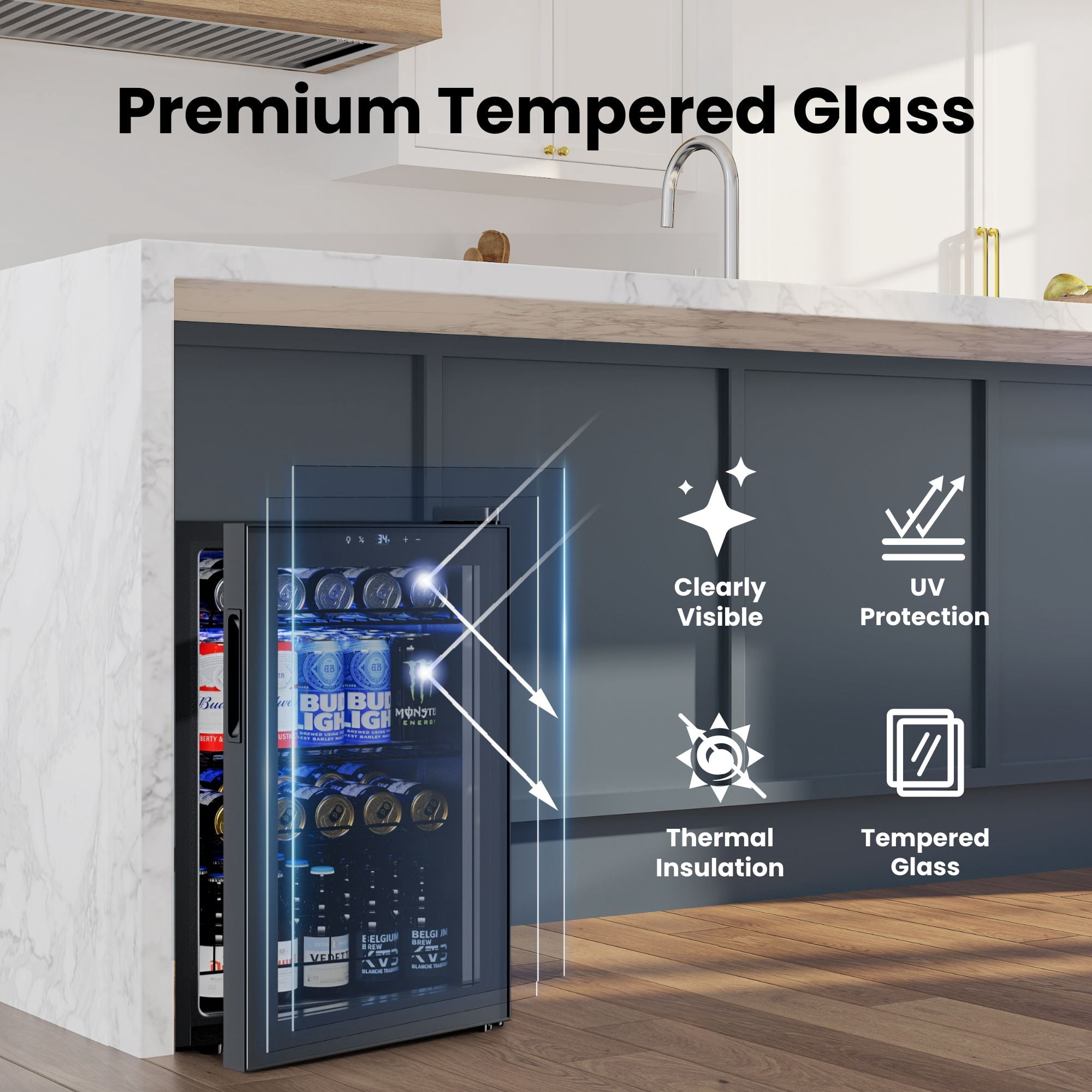 Yeego 85 Cans Beverage Refrigerator, Glass Door Beverage Cooler for Home Dorm Office Bar, Black