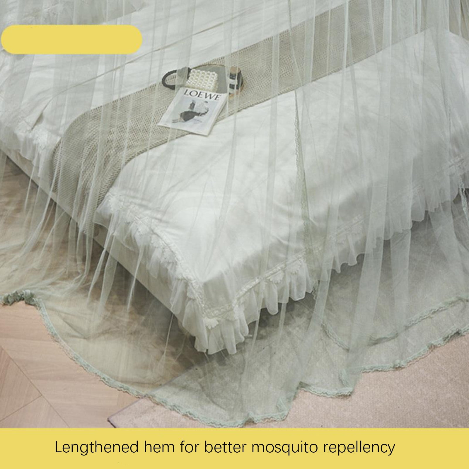 Girls Mosquito Net for Bed Large Dome Hanging Bed Net Curtain Bed Canopy Lace Tent Bedding, for 1.2M - 1.8M Bed Universal Size