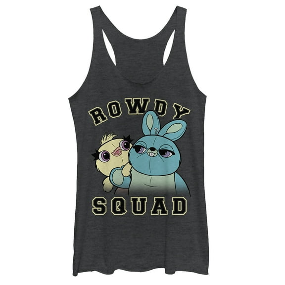 Women's Toy Story Ducky & Bunny Squad  Racerback Tank Top Black Heather Small