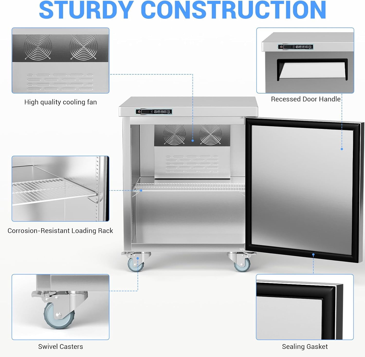 1pcs Stainless Steel Commercial Small Refrigerator - Kitchen Cooling Appliance, Bar Fridge, Beverage Cooler, Countertop Fridge, Compact Cooler