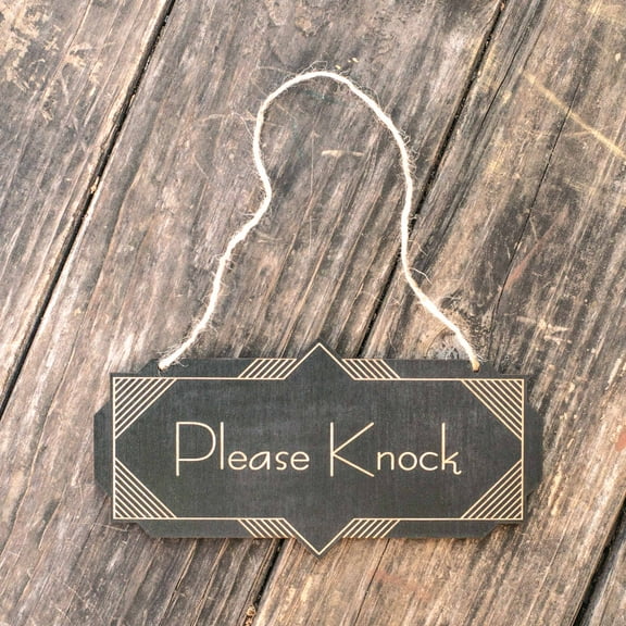 Please Knock - Black Door Sign - Art Deco