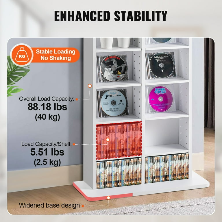SKYSHALO Media Organizer Cabinet, 8-Tier DVD Rack, Stores Up to