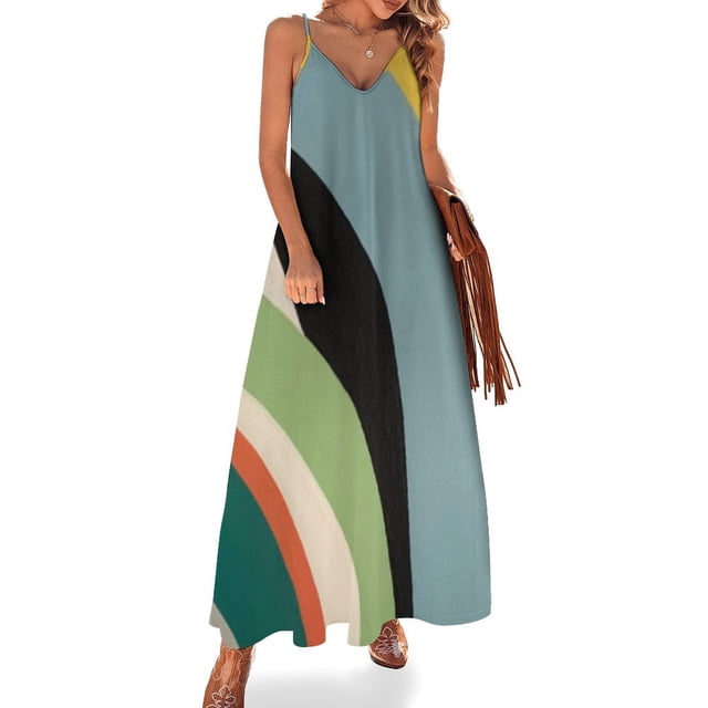 Vestido sin mangas con pintura de rayas de colores de Christie Olstad, vestido sensual y sexy para mujer, vestidos de verano para mujer 2024