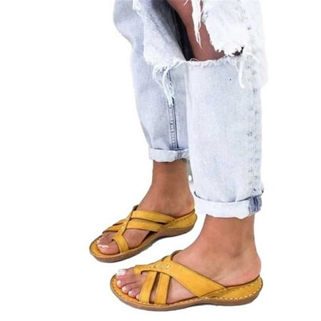 

Wandatree Summer Sandals for Women Casual Footwear Roman Flip-Flops Slippers 9.5 Yellow