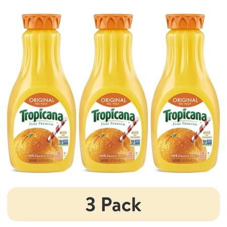 (3 pack) Tropicana Original No Pulp 100% Orange Juice, 52 fl oz, Fruit Juice
