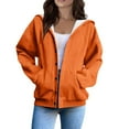 thumbnail image 5 of Women's Button Down Drawstring Hooded Cardigan, Long Sleeve Loose Fit Pocket Sweater, Soft Polyester Casual Cover Up for Fall Winter Spring Daily Wear and Seasonal Comfort Orange L, 5 of 8