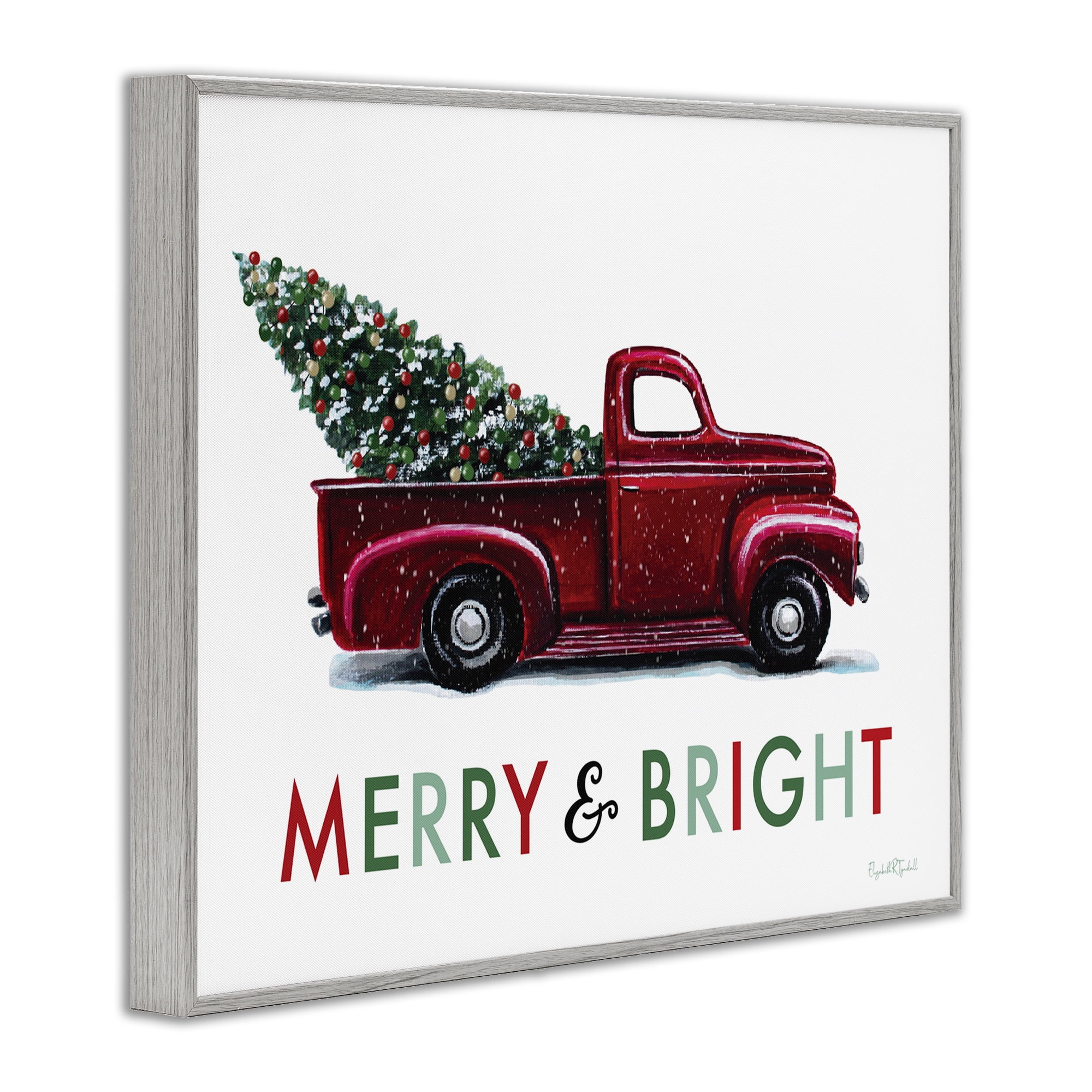 Stupell Industries Merry Bright Christmas Truck Holiday Painting Gray Framed Art Prints Wall Art, 14 x 11