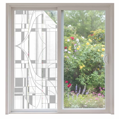 Window Privacy Film Modern Bohemia Stained Glass Window Film Decorative Sun Block Window Cover Abstract Minimalist Geometric Art Gray Window Clings Static Adhesive Sticker for Bathroom 35.4 x78.7