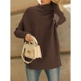 thumbnail image 4 of Women'S Oversized Loose Sweater Autumn Batwing Sleeve Ribbed Tunic Sweater Coffee S, 4 of 9