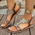 thumbnail image 4 of HaiMao Rhinestone Sandals for Women Clearance Dressy Casual Summer Flat Casual Dress Sandal Sparkly Beach Wedding Bride Sandals Brown 7(39), 4 of 9