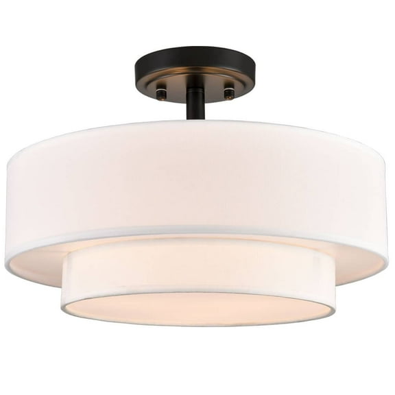 Claxy 3-Light Black Semi Flush Mount Ceiling Light with Dual-Layer Drum Fabric Shade