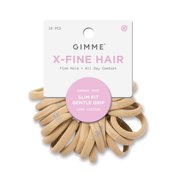 Gimme Beauty x-Fine Hair Bands, Slim Elastic Ties, No-Dent Gentle Grip, All-Day Comfort, Blonde, 20 Ct