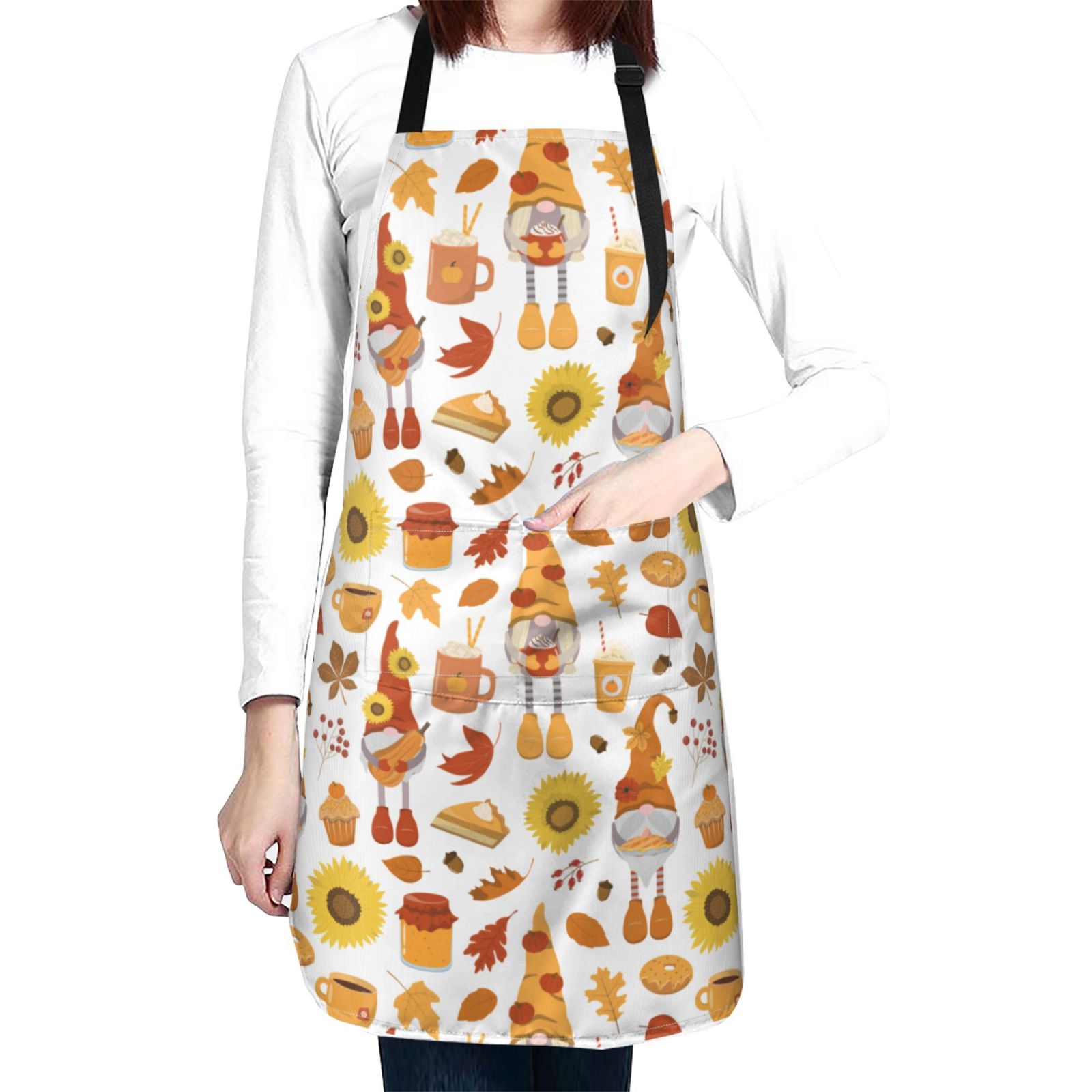 Kdxio Gnomes Autumn Harvest Apron with Pockets Adjustable Kitchen Aprons for Men Women Waterproof Aprons for Cooking,Drawing,Crafting, Baking Household Cleaning