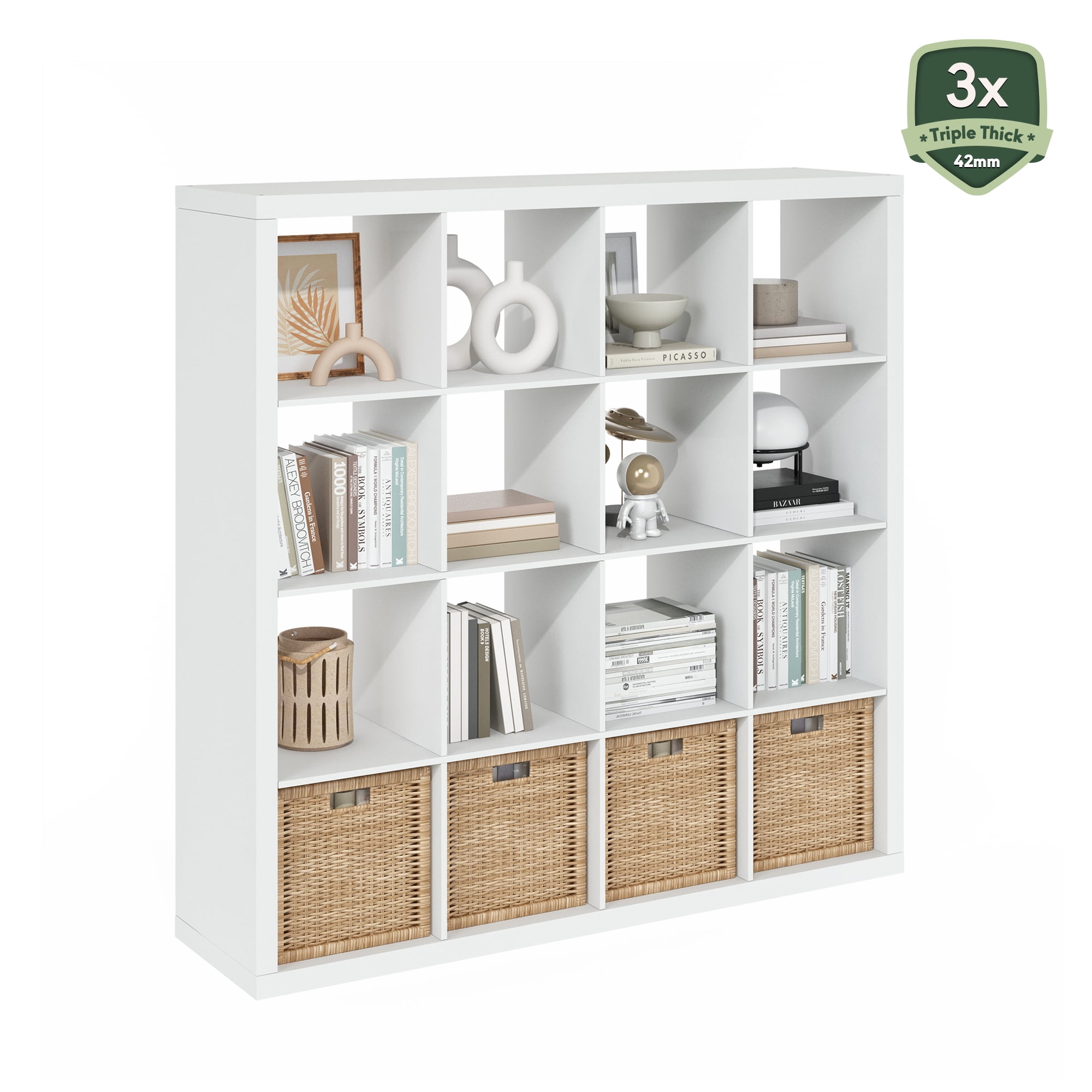 Furinno CUBICLE 16-Cube Triple Thick Frame Cube Storage Organizer Plain White