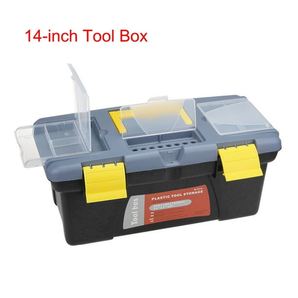 Unique Bargains 14-Inch Tool Box Plastic Tool Box With Tray And Organizers Includes Removable Three Small Parts Boxes Other
