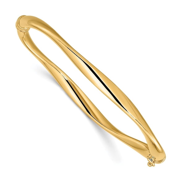 Diamond2Deal 14k Yellow Gold Polished Twisted Hinged Bangle Bracelet for Women 7"