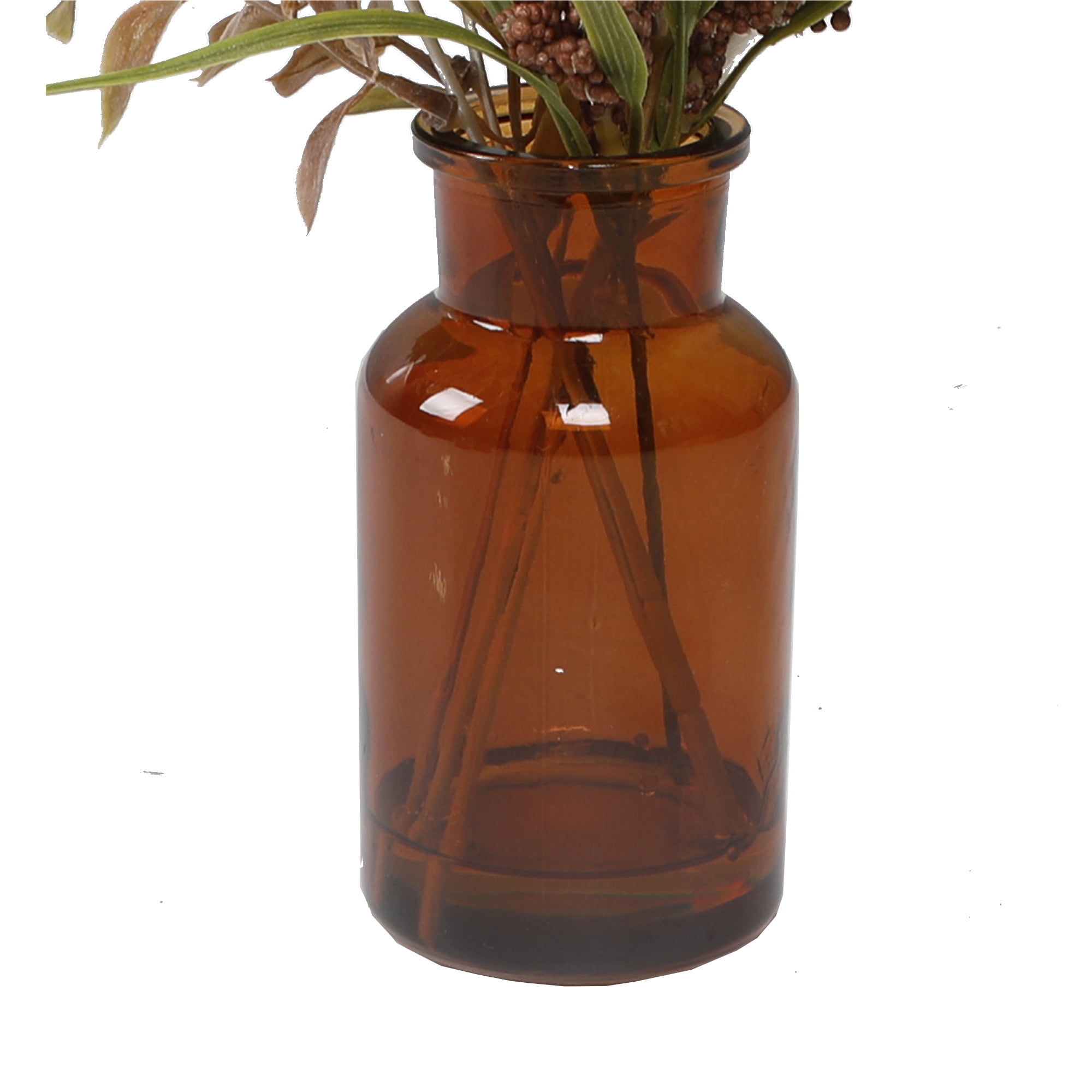 Home Decor Collection 13.8" Artificial Fall Floral Arrangement in Brown Glass Vase Made for Table Top - 0.6 lb