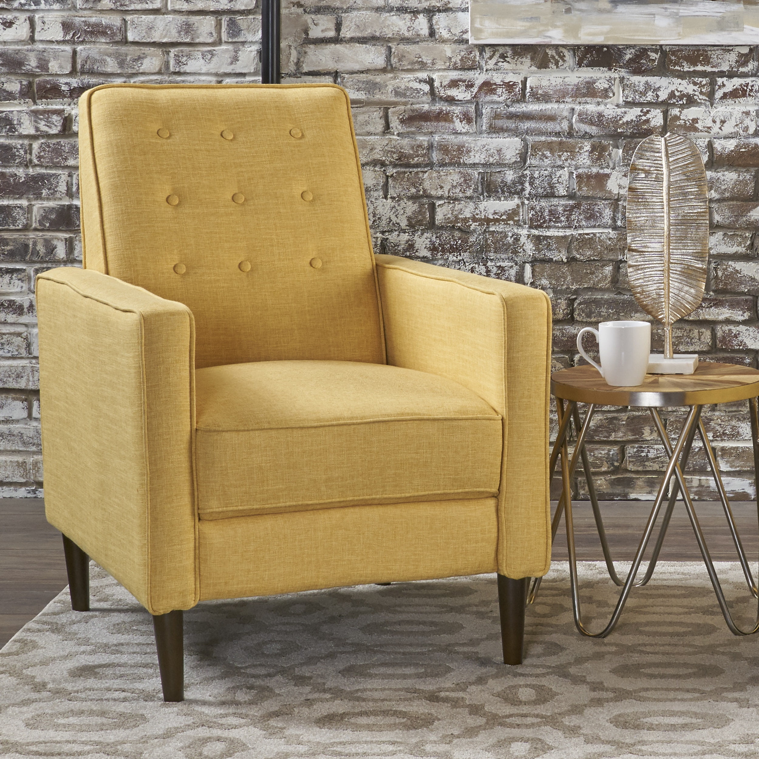 Noble House Mercury Standard Fabric Tufted Recliner, Yellow