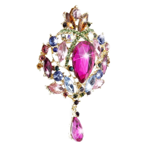 Tachiuwa Sparkly Crystal Rhinestone Bridal Wedding Bouquet Brooch Pin Multi-color