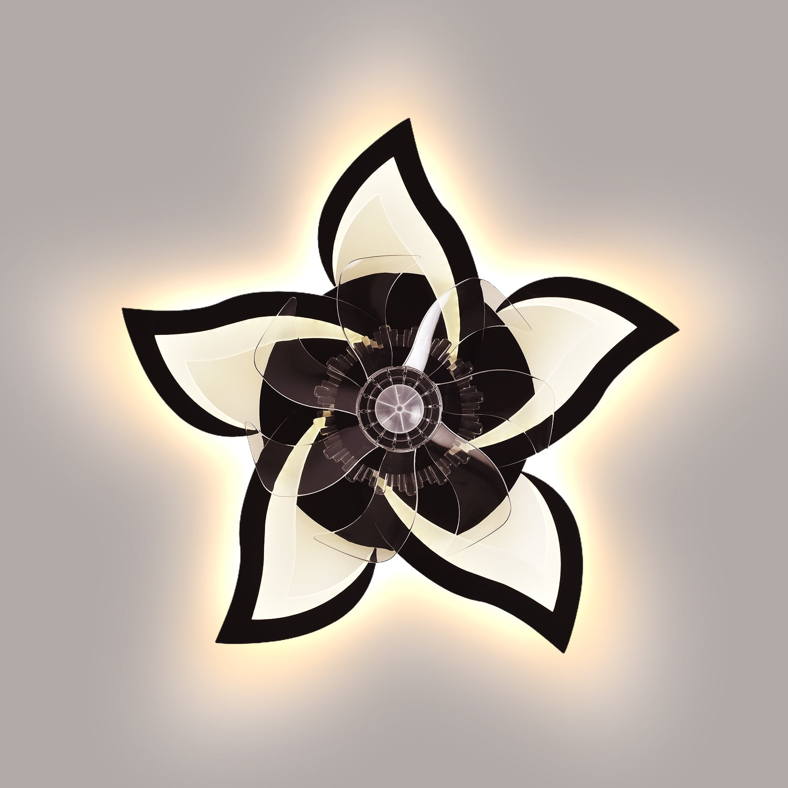 JLPAN Ceiling Fan with Lights Remote Control, Modern Dimmable Flower Shape,6 Speeds 3 Light Color Flush Mount Ceiling Fan for Kitchen Bedrooms, Black