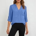 thumbnail image 5 of Shirts for Women Casual Loose Plus Size Solid Color Blouse V Neck Long Sleeve Elegant Tops Linen Summer Tees, 5 of 5