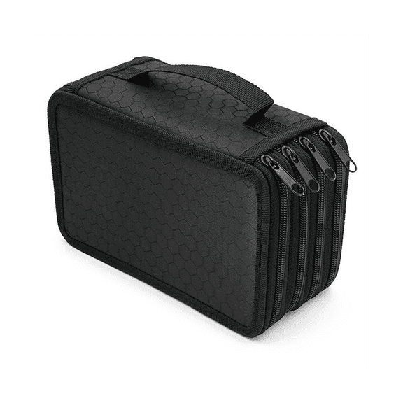 Pencil Case Capacity 72 Holes 4-Layer Pencil Case Solid Color Square Sketch Pencil Case Stationery Gift Black