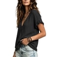 thumbnail image 5 of Women's Casual Linen V-Neck Short Sleeve Solid Color Blouse Top, 5 of 7