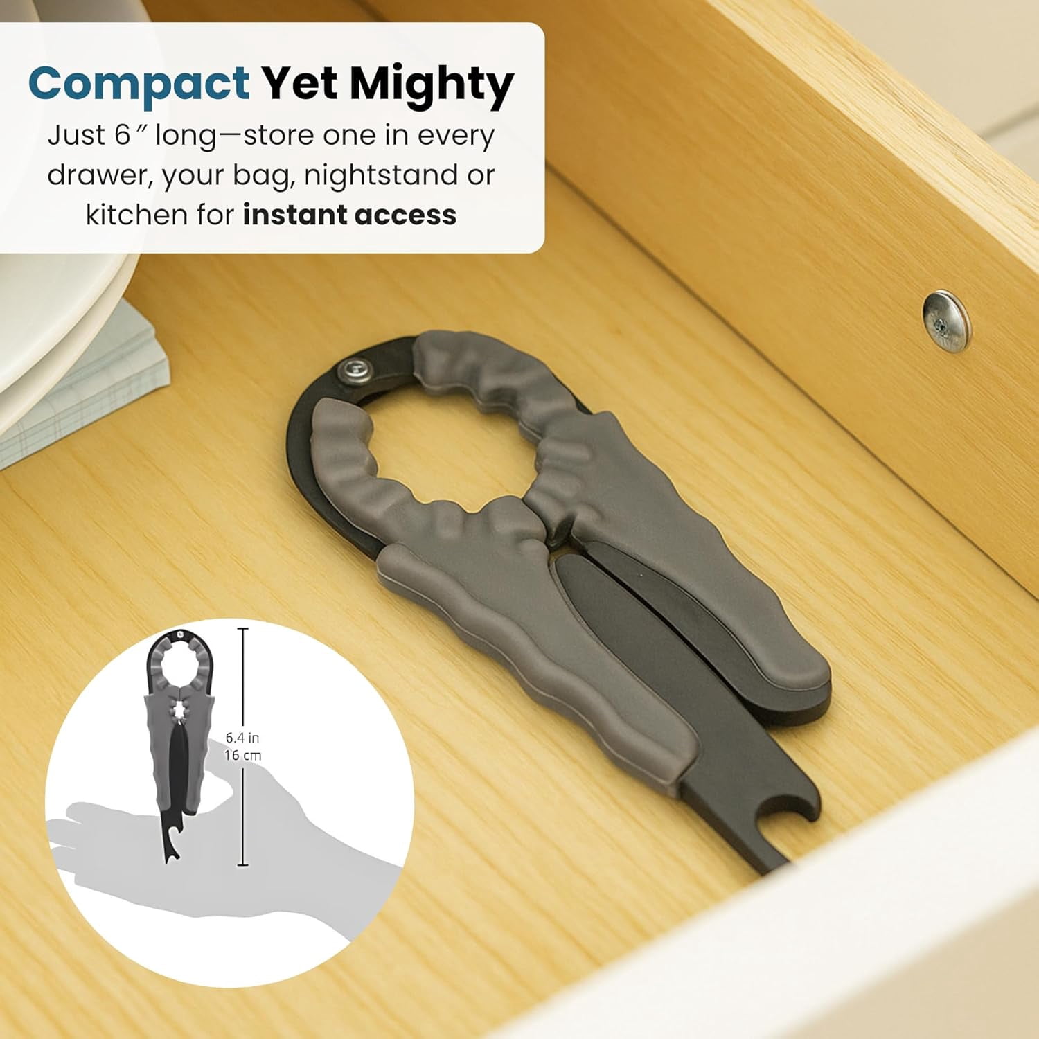Multi Bottle Opener for Jars Bottles and Cans 3 in 1 Easy Grip Lid Weak Hands Twist Caps Pull Tabs Pop Tops Small Lids Arthritis Aid Manual Kitchen Tool Black