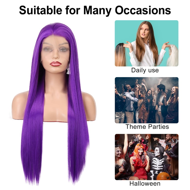 ?24” PURPLE NATURAL STRAIGHT LACE FRONT WIG?NWT* Purple Lace Front Wig Color Lace Front Human Hair Wigs  main image 2