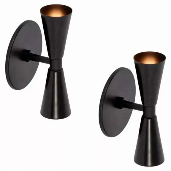Italian Pair Wall Sconces Mid Century Black Cone Shade Wall Lamp