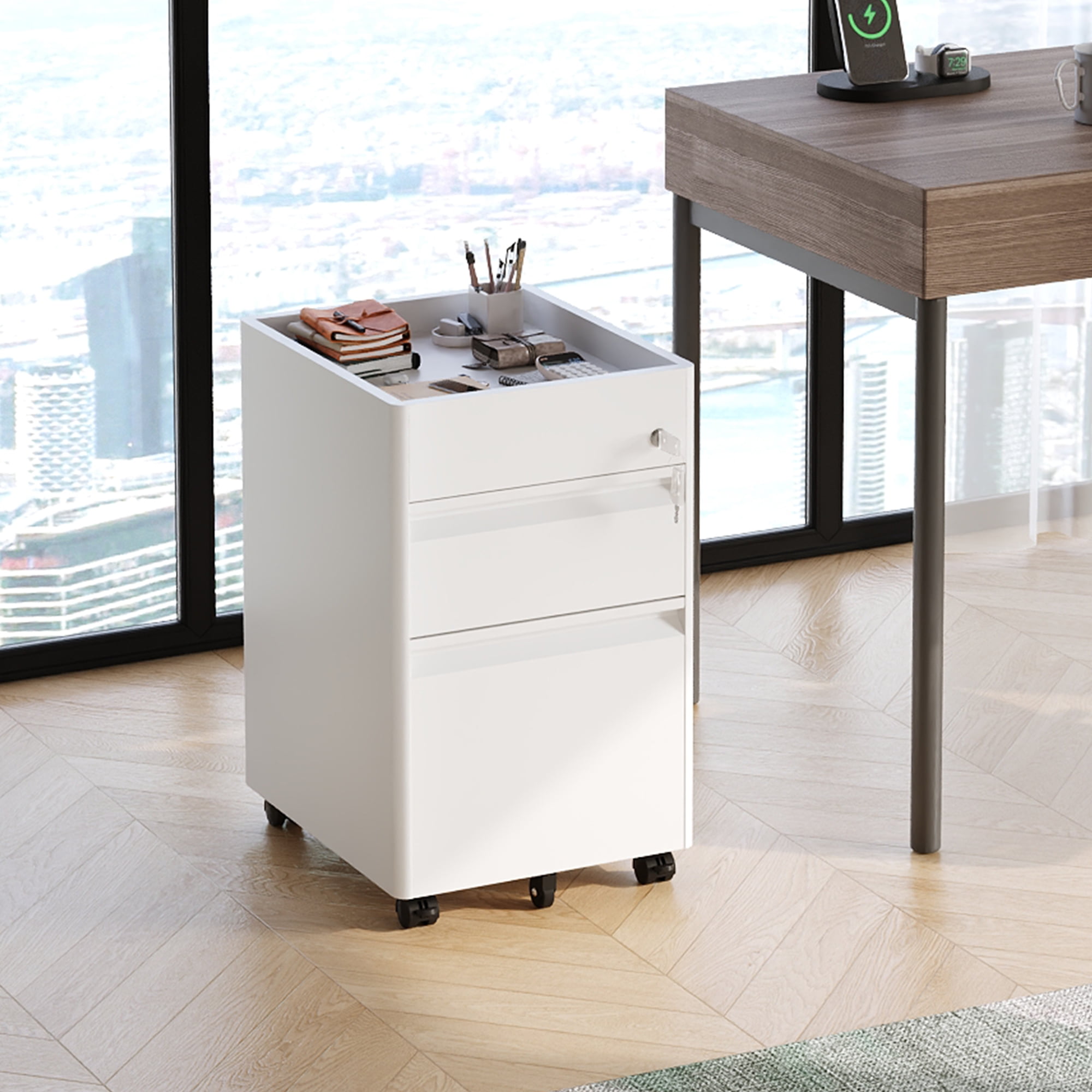 GALAXHERO 2 Drawer File Cabinet with Lock, Metal Storage Organizer with Fence, Mobile Filing Cabinets for Home Office, Fit Letter/A4/Legal Size Files, White