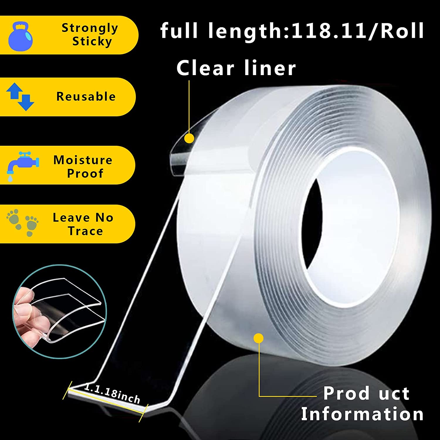 CZoffpro Double Sided Tape Heavy Duty - Strong Grip Picture Hanging Stripes  Nano Adhesive Tape Two Sided Tape, Transparent Double Stick Wall Tape  Poster Tape Carpet Tape Picture Tape, 1.18 x 80 dealsaving
